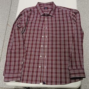 Men's UNTUCKit Burgundy Plaid Long Sleeved Casual Button Front Shirt Size XXXL